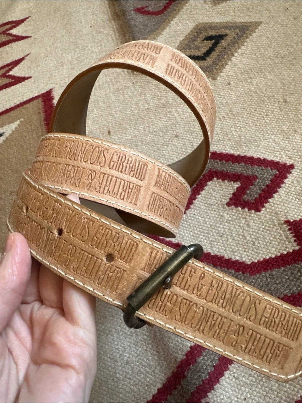 Vintage Marithe Francois Girbaud Tan Neutrals Spellout Designer Belt